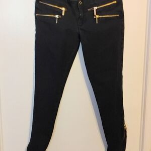 MICHAEL Michael Kors Black Ankle Jeans with Gold Zippers